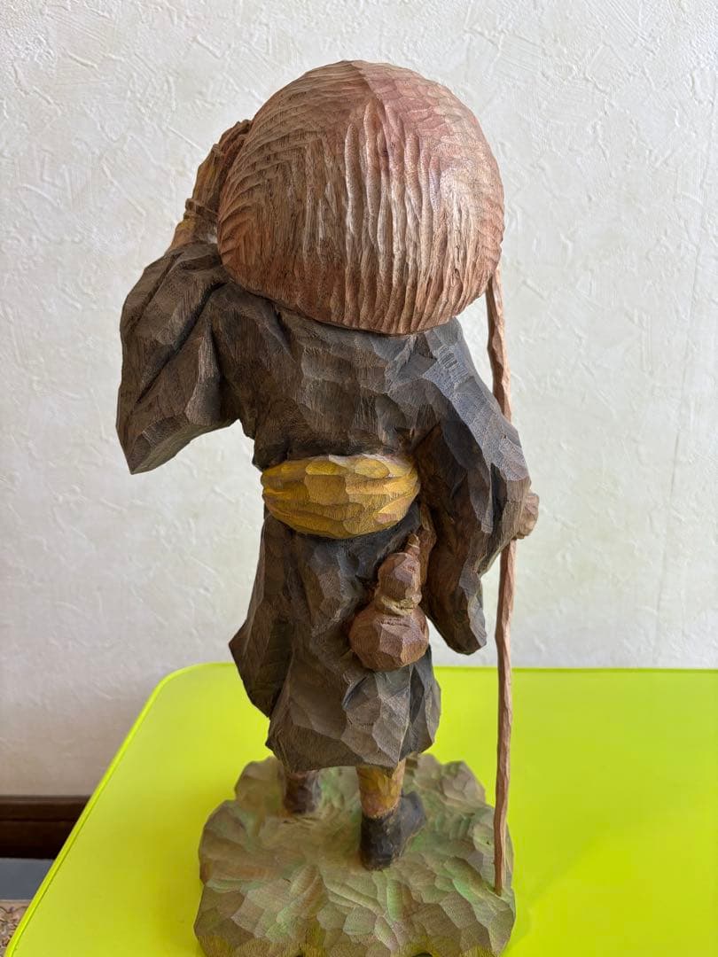 木彫　佐藤晃永　旅「山頭火」　 約30cm 専用箱付き