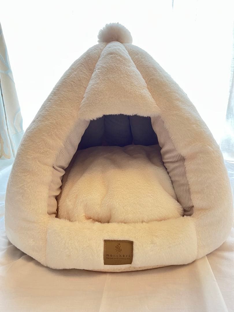 美品！　ファードーム型セミクローズドファーペットハウス クッション付