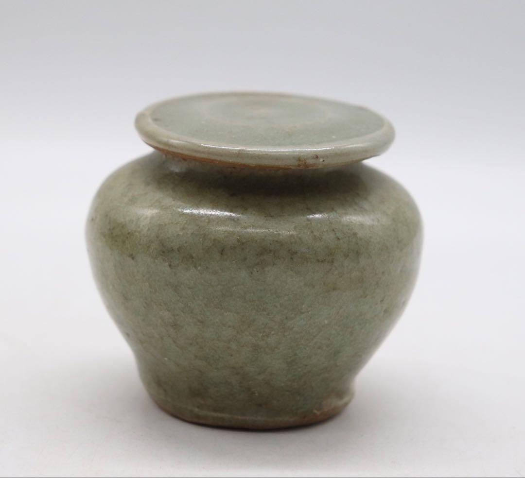 中国　宋時代　青磁小壺　龍泉窯　茶入　木箱付　送料込み250204