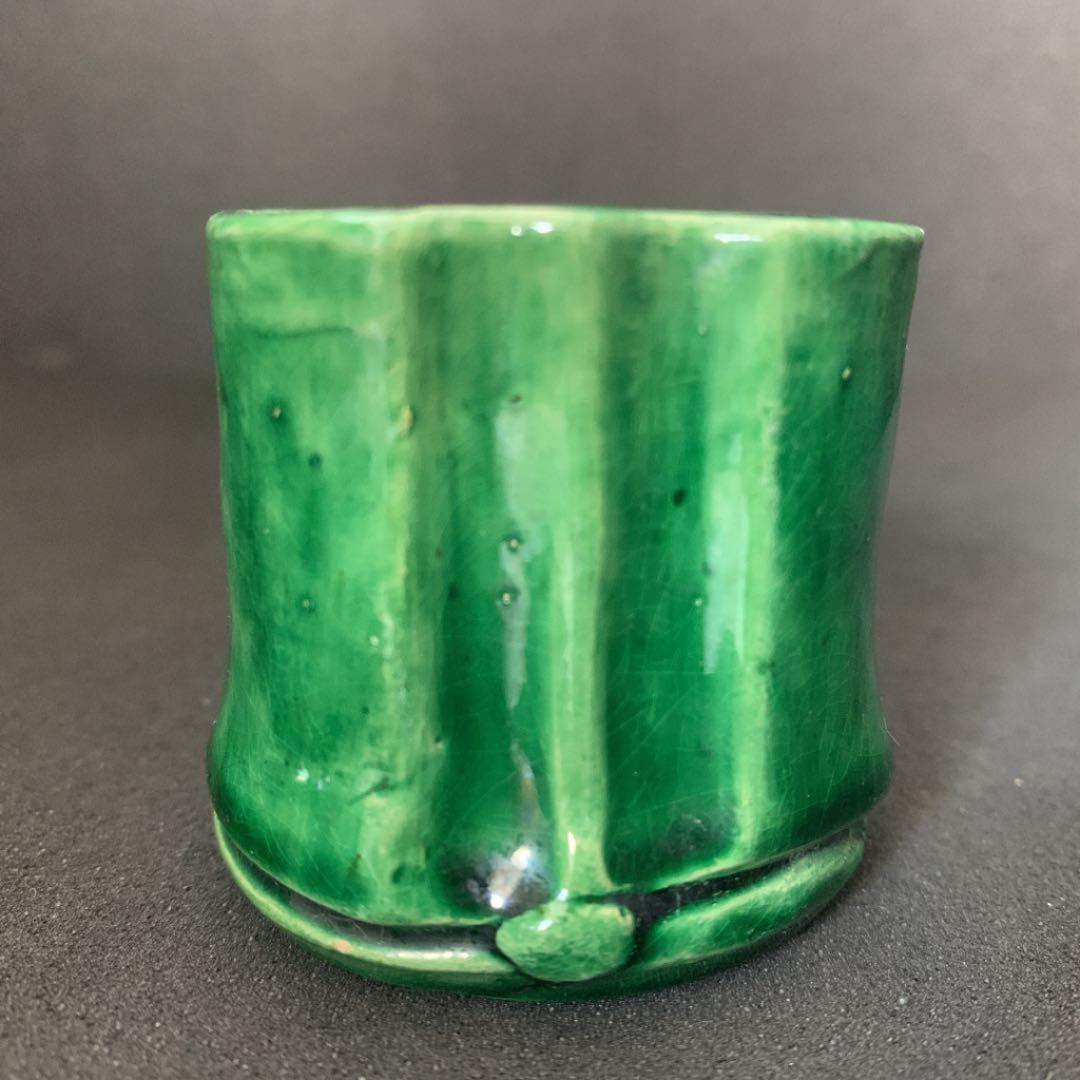 湊焼　青交趾　竹節　蓋置　茶道具