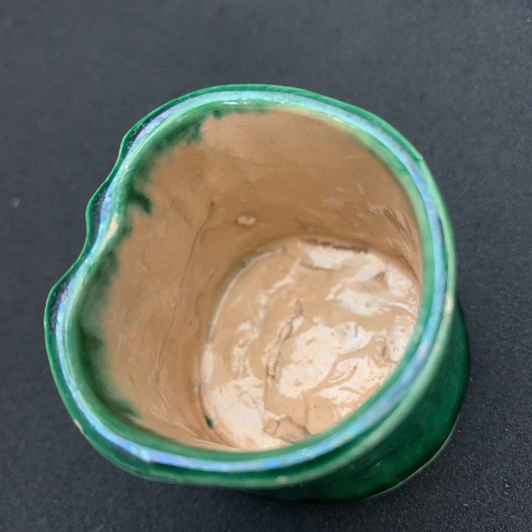 湊焼　青交趾　竹節　蓋置　茶道具