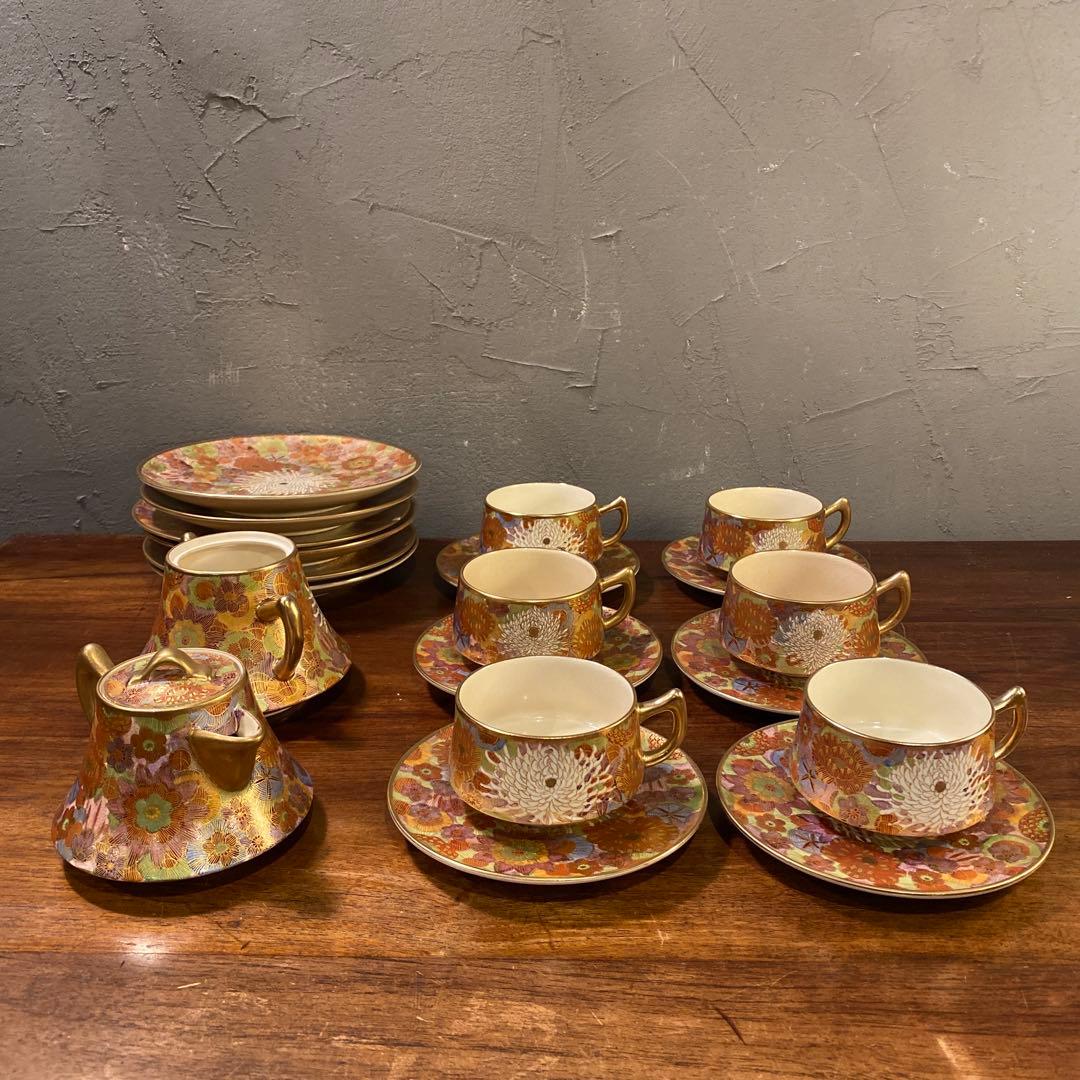 薩摩焼 明治 アンティーク 金蘭手まとめ売り カップ&ソーサー 骨董品 蔵出し