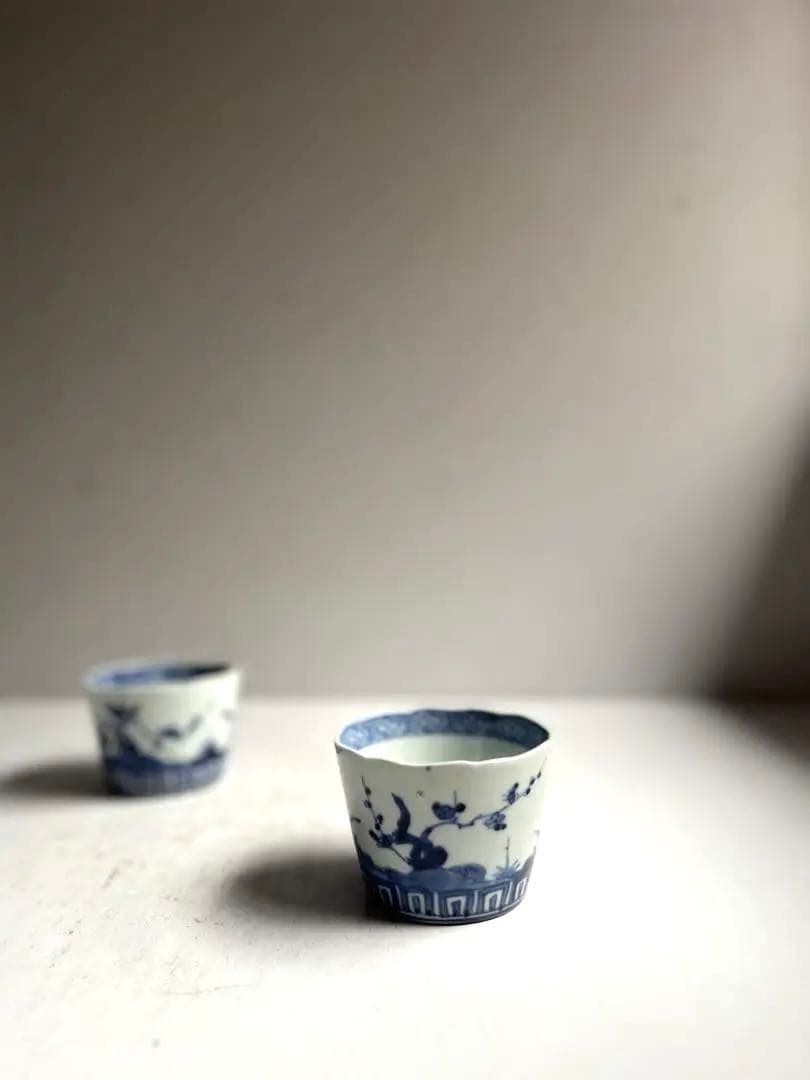 【かいわれ様リクエスト】496 骨董 古伊万里 染付 蕎麦猪口 ❶ 2点