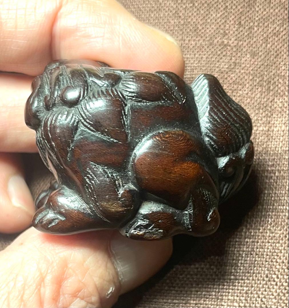 根付 獅子 木製 無銘