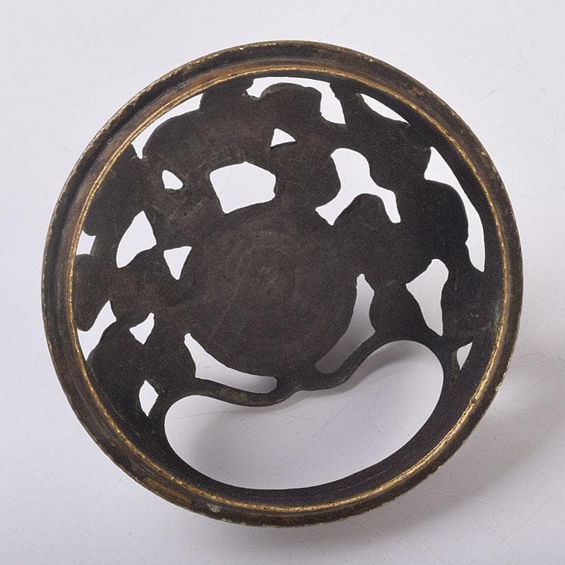 中国　古銅　饕餮文　持ち手付　墨壷　透かし蓋香炉　V　R8871