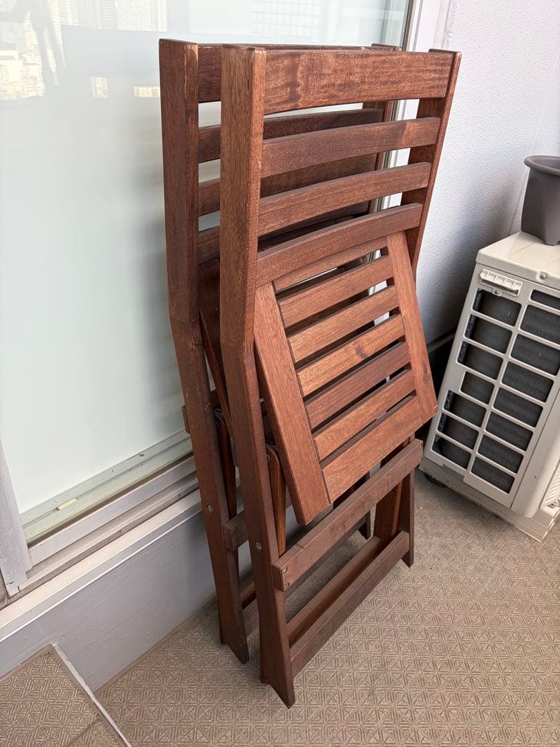 （引き取り可）折りたたみ式木製ガーデンチェア2脚セット