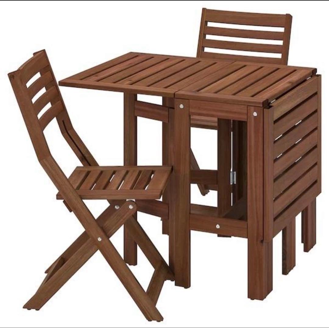 （引き取り可）折りたたみ式木製ガーデンチェア2脚セット