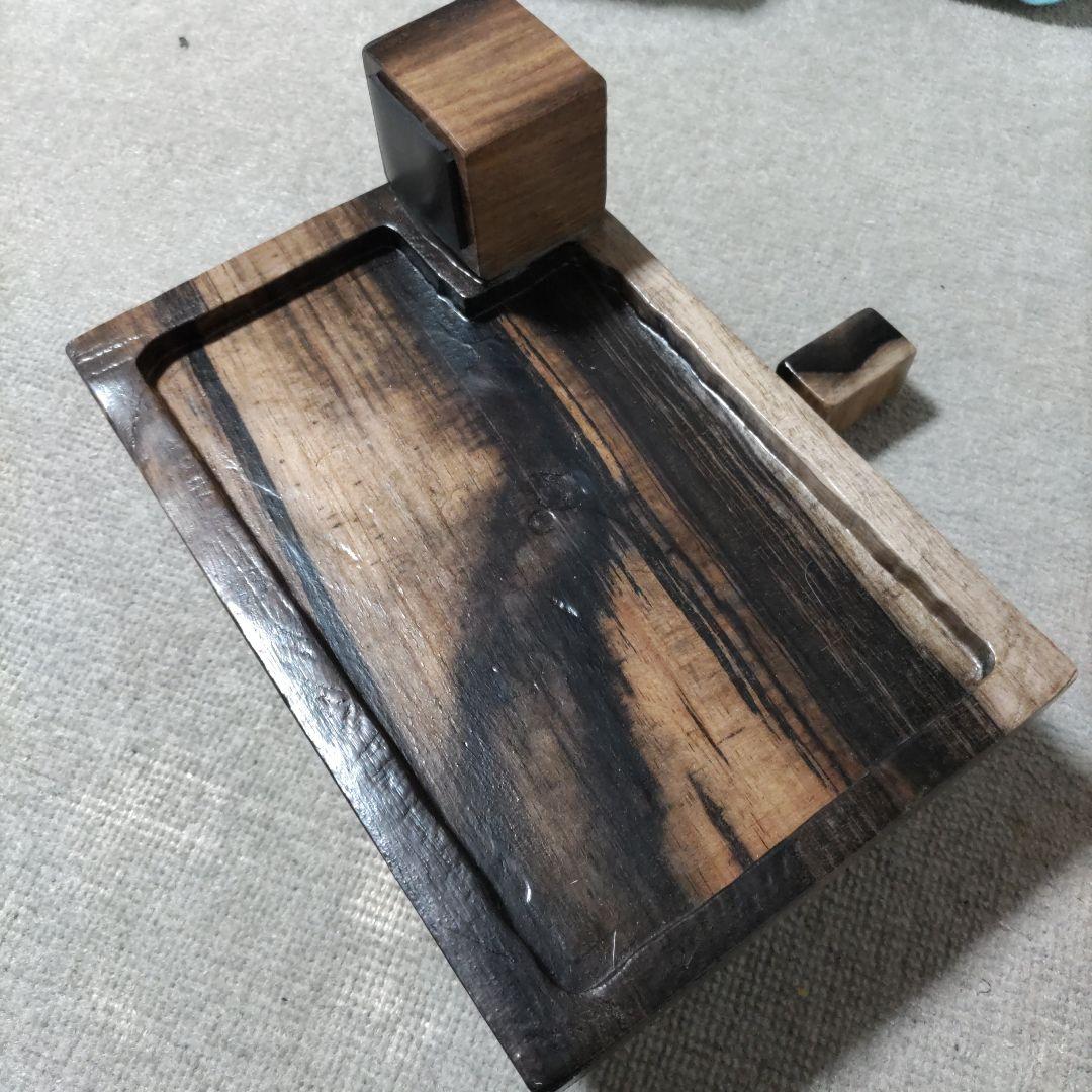 黒柿　くり抜き手作りへらお膳　ヘラお膳　左用