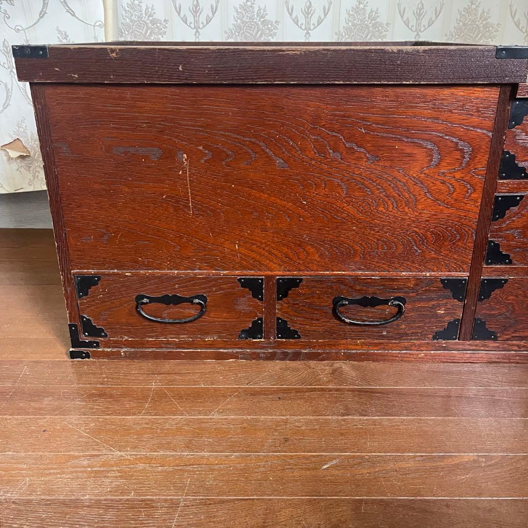 【アンティーク】昭和レトロ 木製 関東火鉢 長火鉢 引き出し付 囲炉裏 古道具