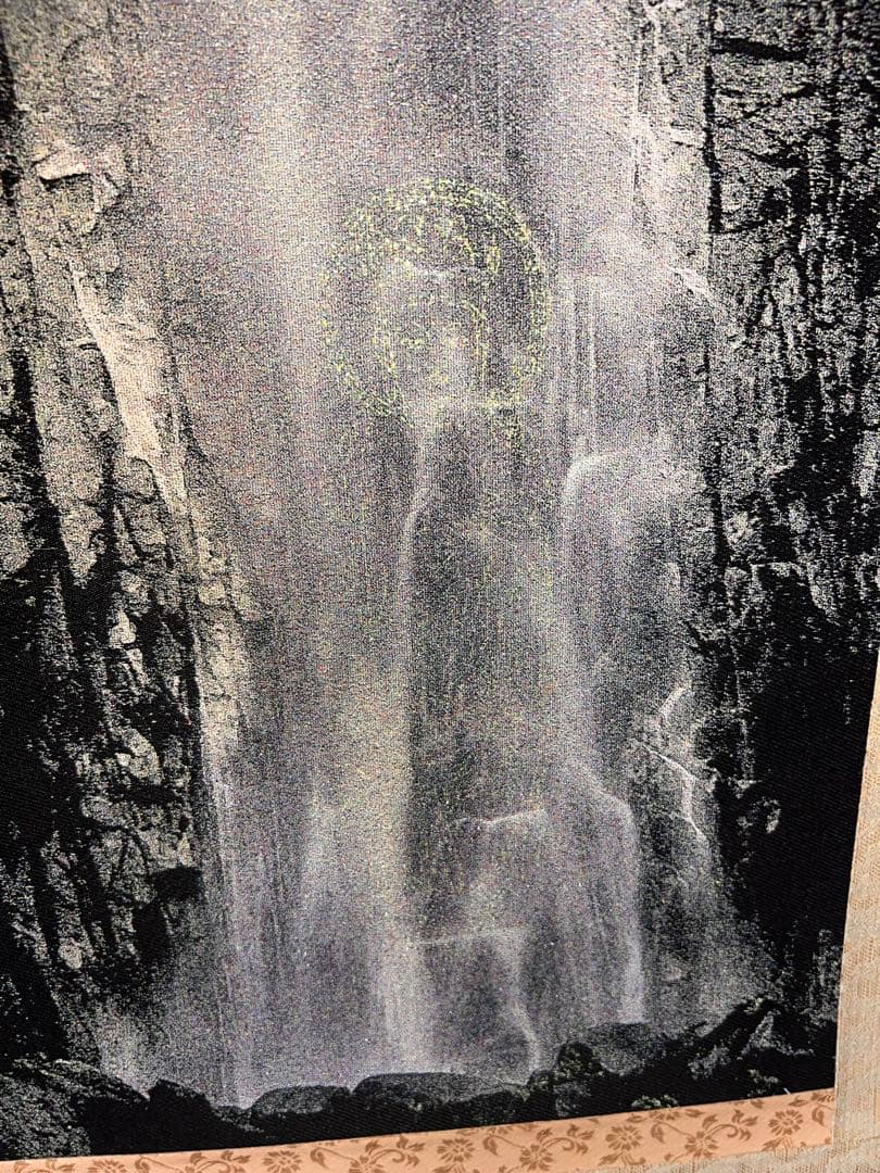 130 西陣織 那智山 青岸渡寺織絵「那智の滝 観音出現図」太巻付 共箱