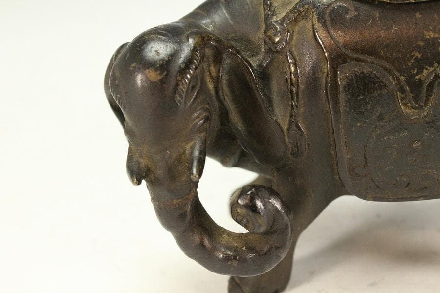 中国美術 古銅 象上達磨大師 香炉(K-XA806)