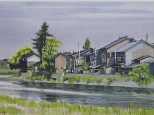 中西 利雄、浅野川河畔、希少な額装用画集より、美品、新品額装付