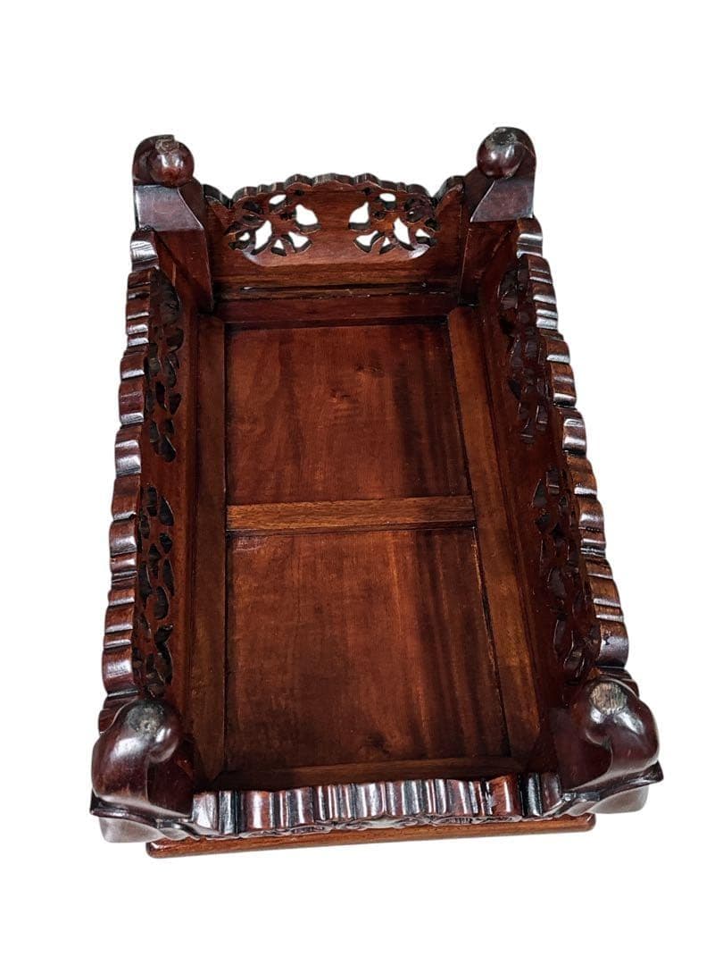 美品　レトロ　唐木花梨透かし彫り花台/盆栽台