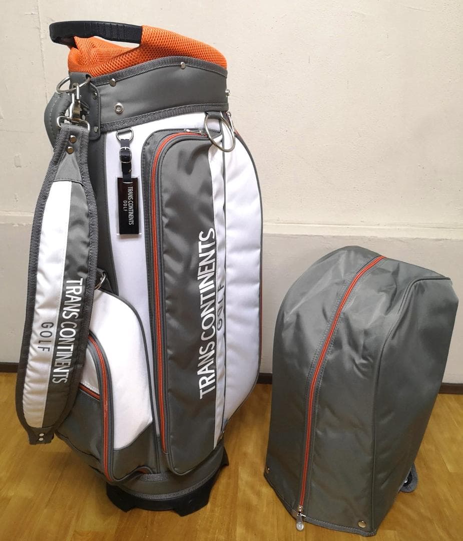 美品TRANS CONTINENTSのカート型キャディバッグ(グレーx白)