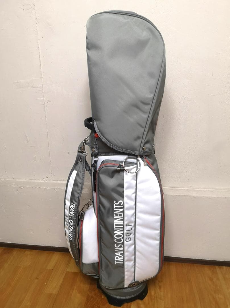 美品TRANS CONTINENTSのカート型キャディバッグ(グレーx白)