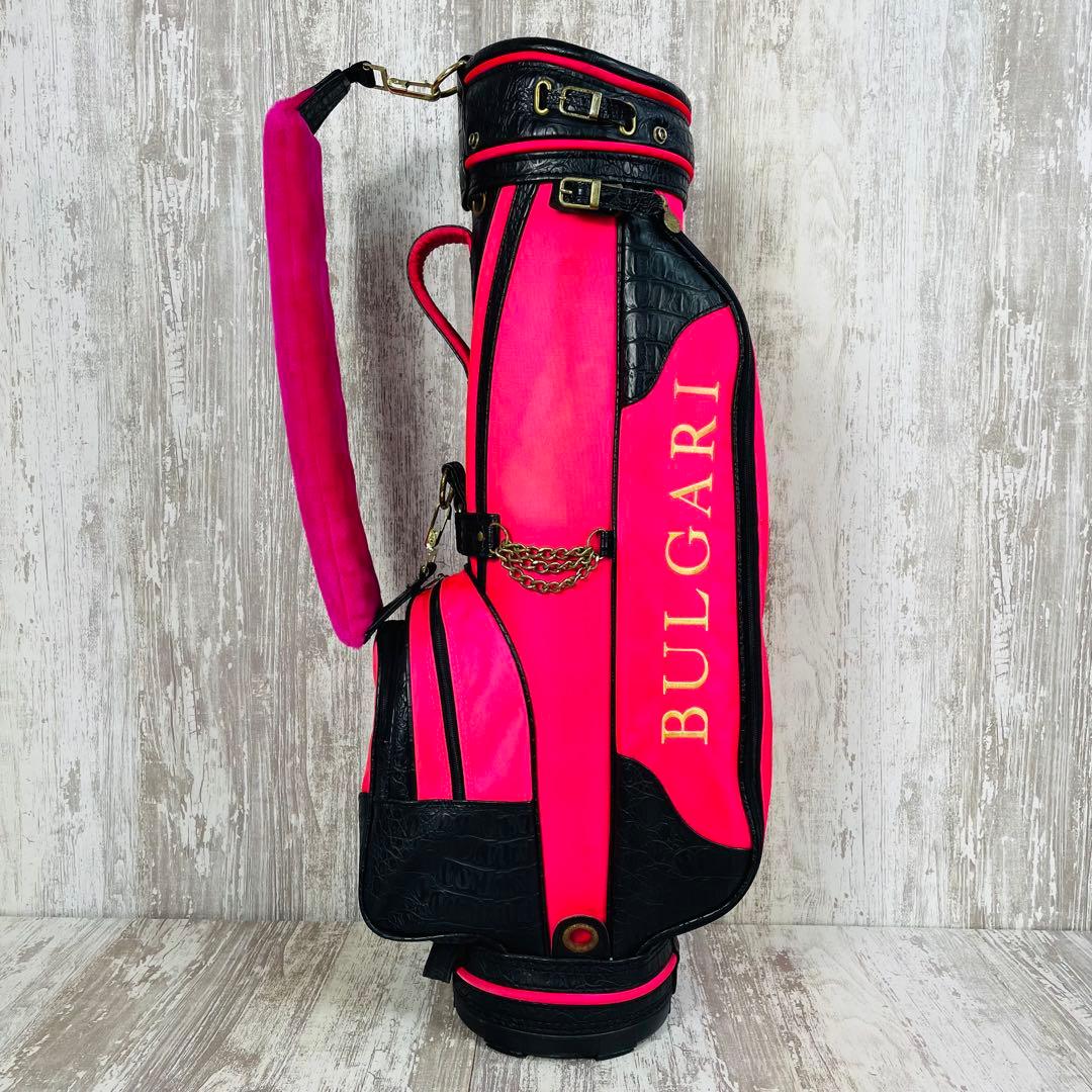 【希少品】BVLGARI ブルガリ キャディバッグ 型押し ロゴ刺繍 ピンク