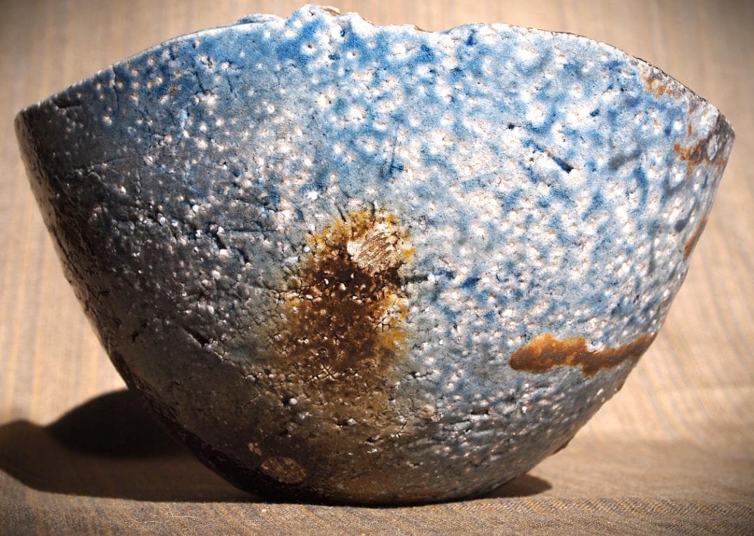 人気作家★大岩智之【師：隠崎隆一】★黒備前茶碗★共箱★コバルト