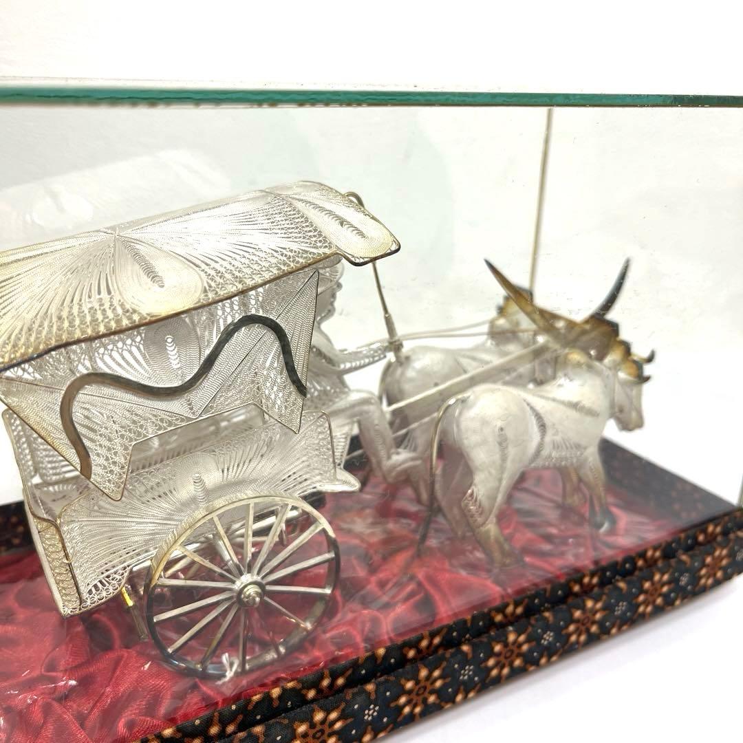 【希少】ヴィンテージ工芸品< 牛車と牛　銀線細工>シルバー925