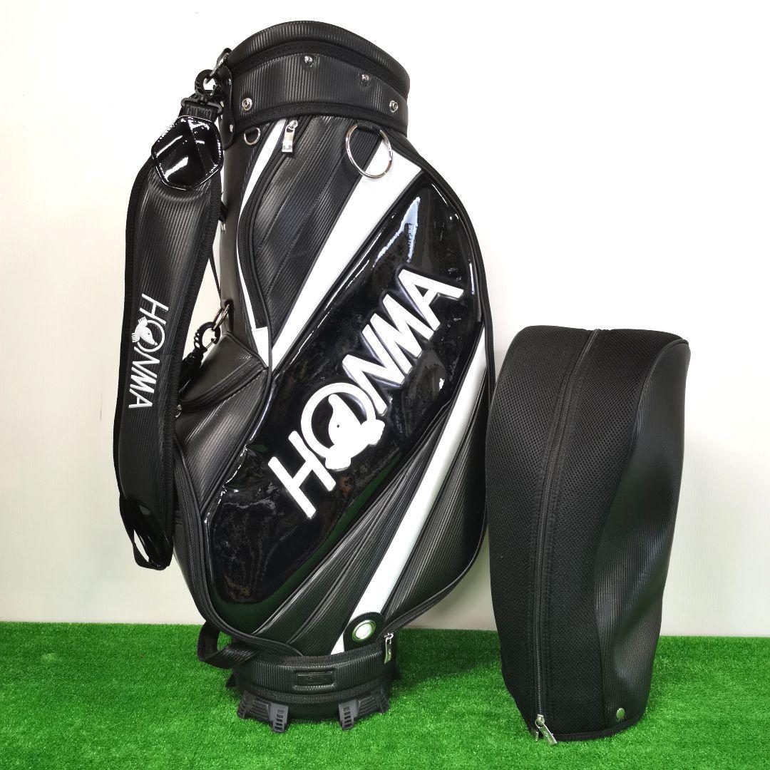【美品】HONMA ホンマ モグラ ロゴ キャディバッグ ゴルフバッグ 黒/白