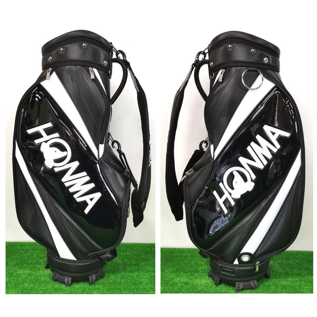 【美品】HONMA ホンマ モグラ ロゴ キャディバッグ ゴルフバッグ 黒/白