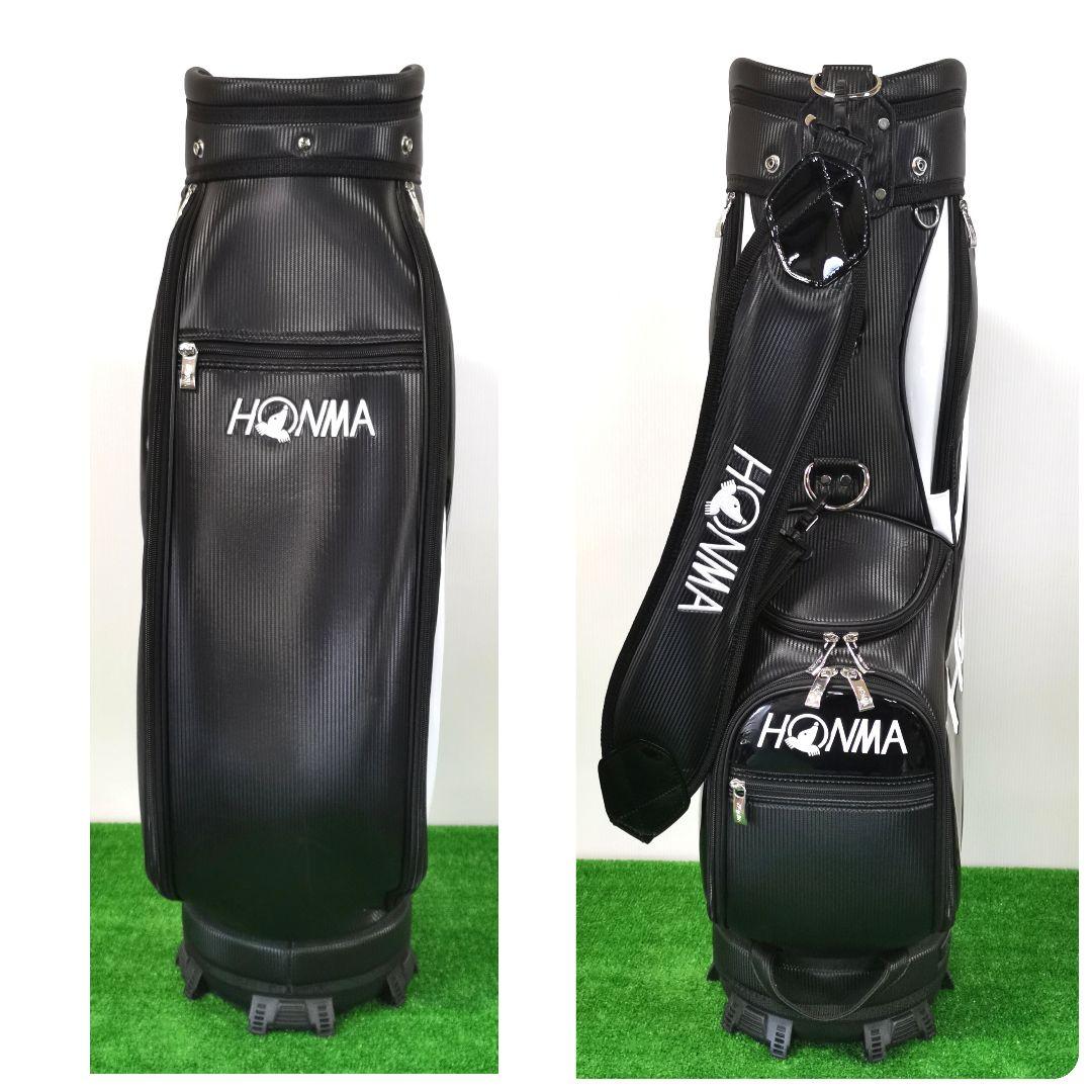 【美品】HONMA ホンマ モグラ ロゴ キャディバッグ ゴルフバッグ 黒/白