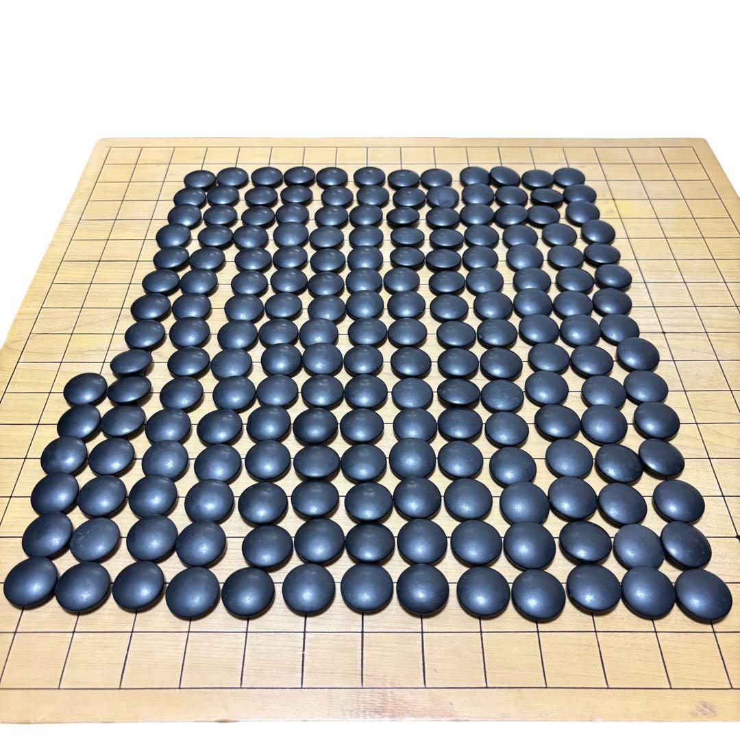 蛤碁石＆那智黒／ガラス碁石セット 脚付き碁盤＋碁笥4個　天地柾　一式まとめ売り