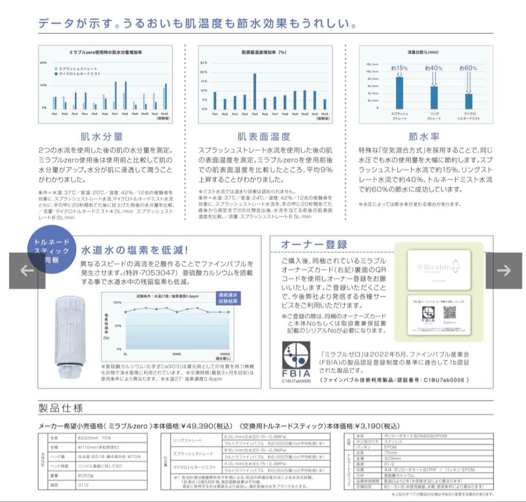 Mirable zero ホワイト シャワーヘッド