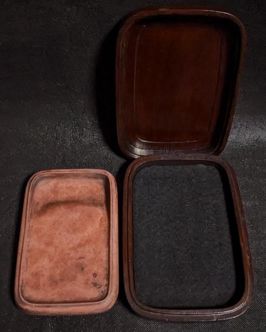 【澄泥硯　蝦頭紅の美石】◆蘇州霊巌山の自然石◆約六吋◆唐木塗箱入◆磨墨溌墨佳