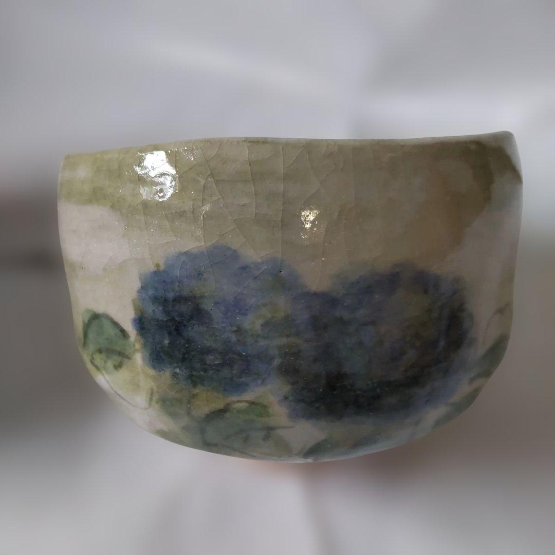 楽焼 楽入窯 吉村楽入 造 絵付け あじさい 茶碗 楽茶碗 茶道具 抹茶碗 新品