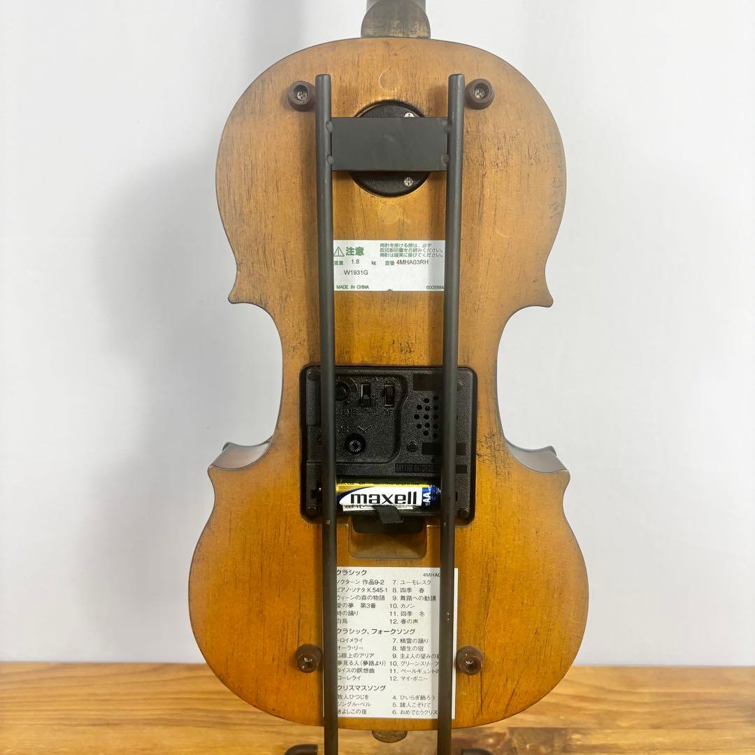 『極美品』　RHYTHM バイオリン型　時計　オルゴール　スタンド付き