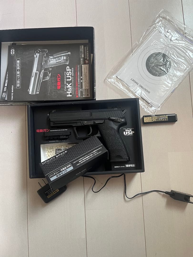 サバゲー引退セット東京マルイ h&k usp防弾着　BB弾バイオ充電器バッテリー