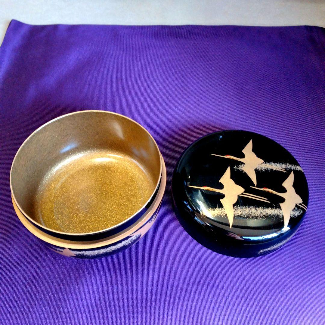 茶道具　期間限定特価　群鶴蒔絵平棗　内梨子地　新品未使用品