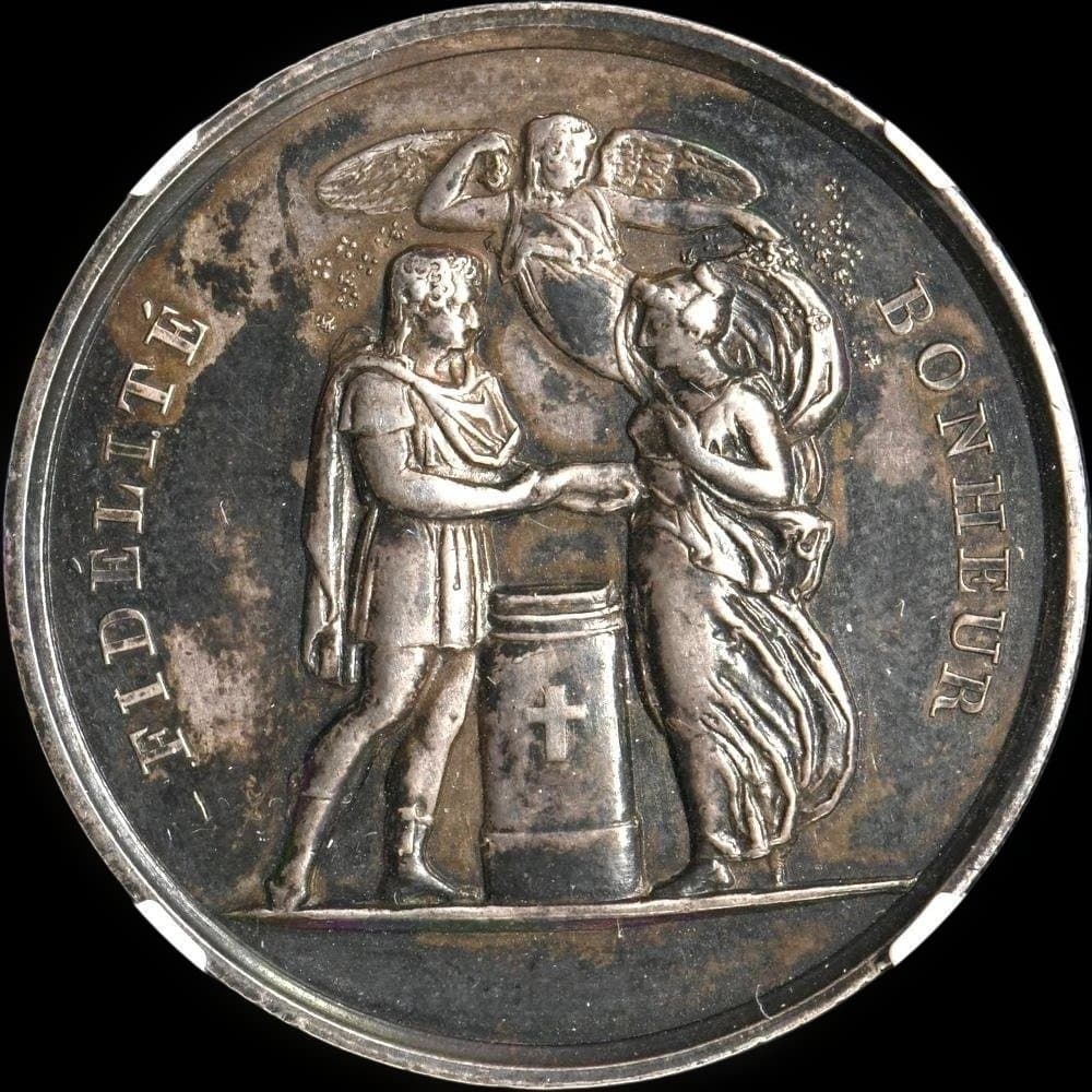 ⭐️【NGC AU55 】1853 フランス 結婚式ジェトン銀貨 縁：手 希少