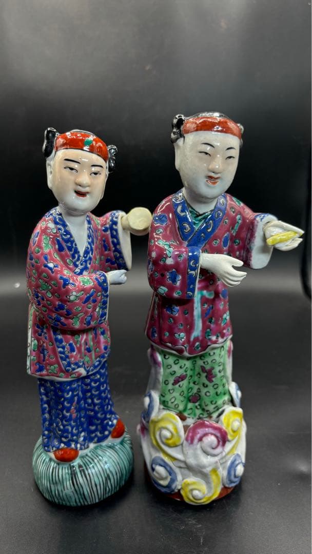 中国美術 古玩 色絵陶人形 陶器人形 高さ約25cm 置物 オブジェ 古董品