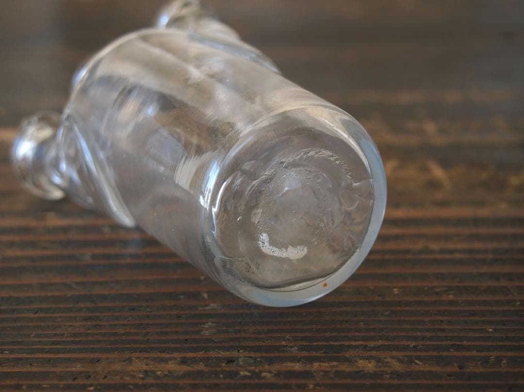 吹きガラスのフラスコ 三つ口瓶 硝子 ウルフボトル ウルフ瓶/K409