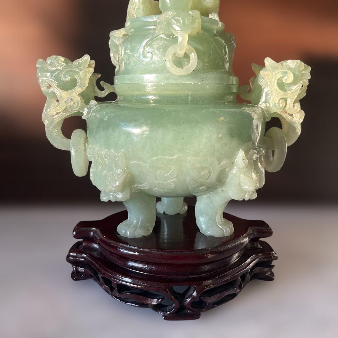 中国　古玩翡翠　玉石彫刻　香炉