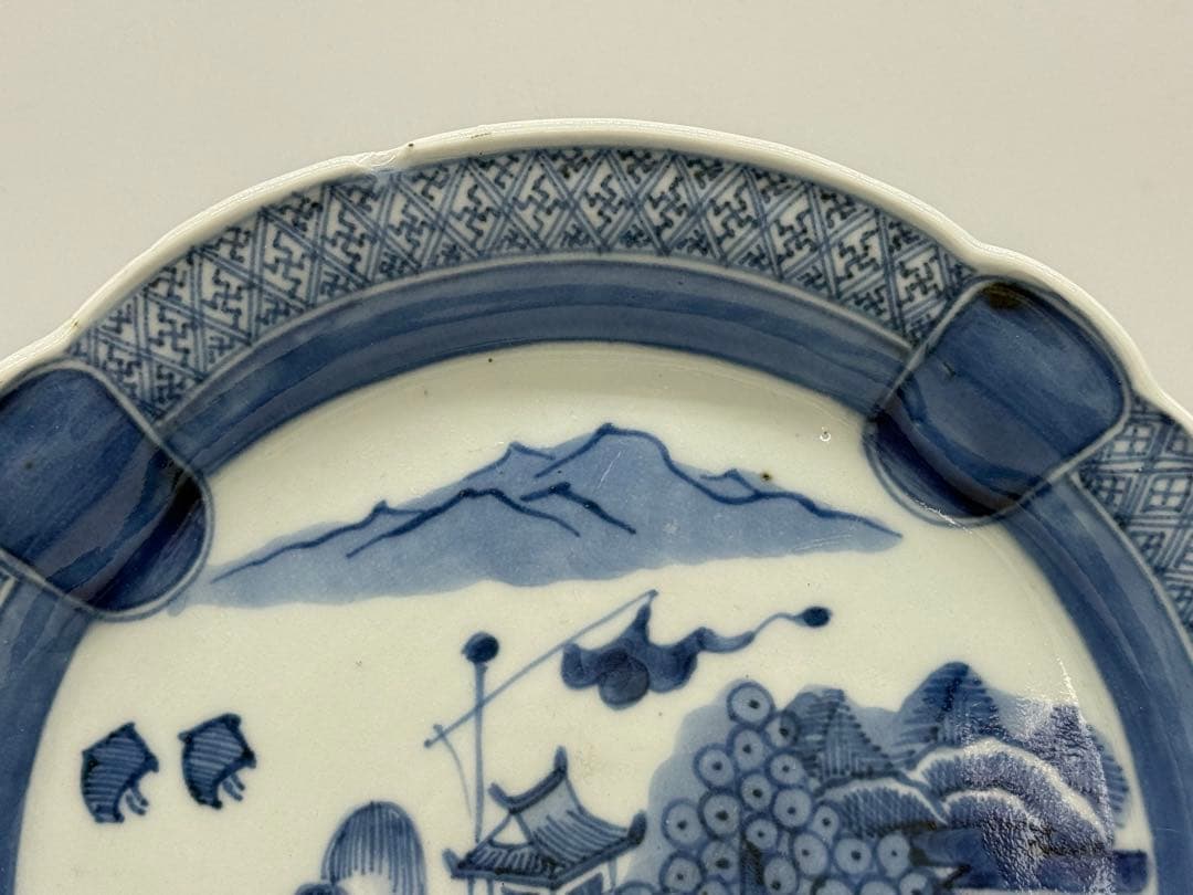 江戸時代　古伊万里　染付山水紋7寸皿　アンティーク　送料込み260115