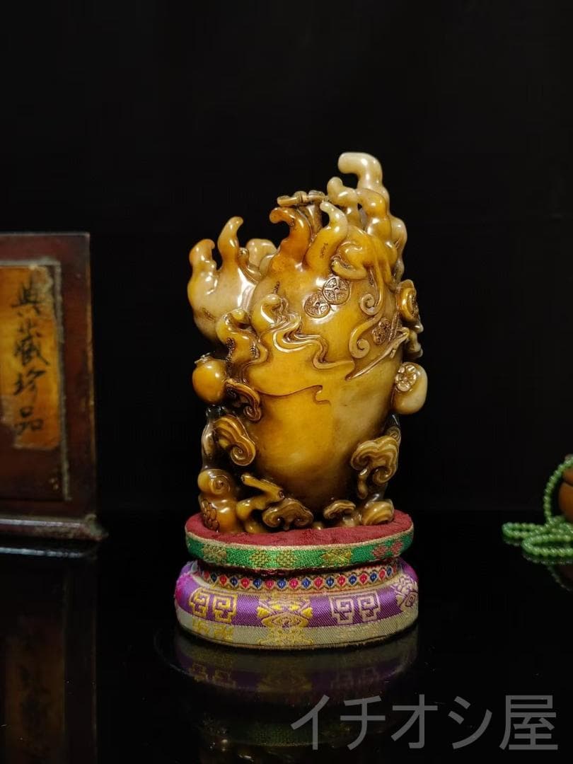 【瑞獣送宝】印鑑・寿山石彫刻｜水晶田黄石｜書道｜秋堂作款｜風水置物｜印材｜細密彫