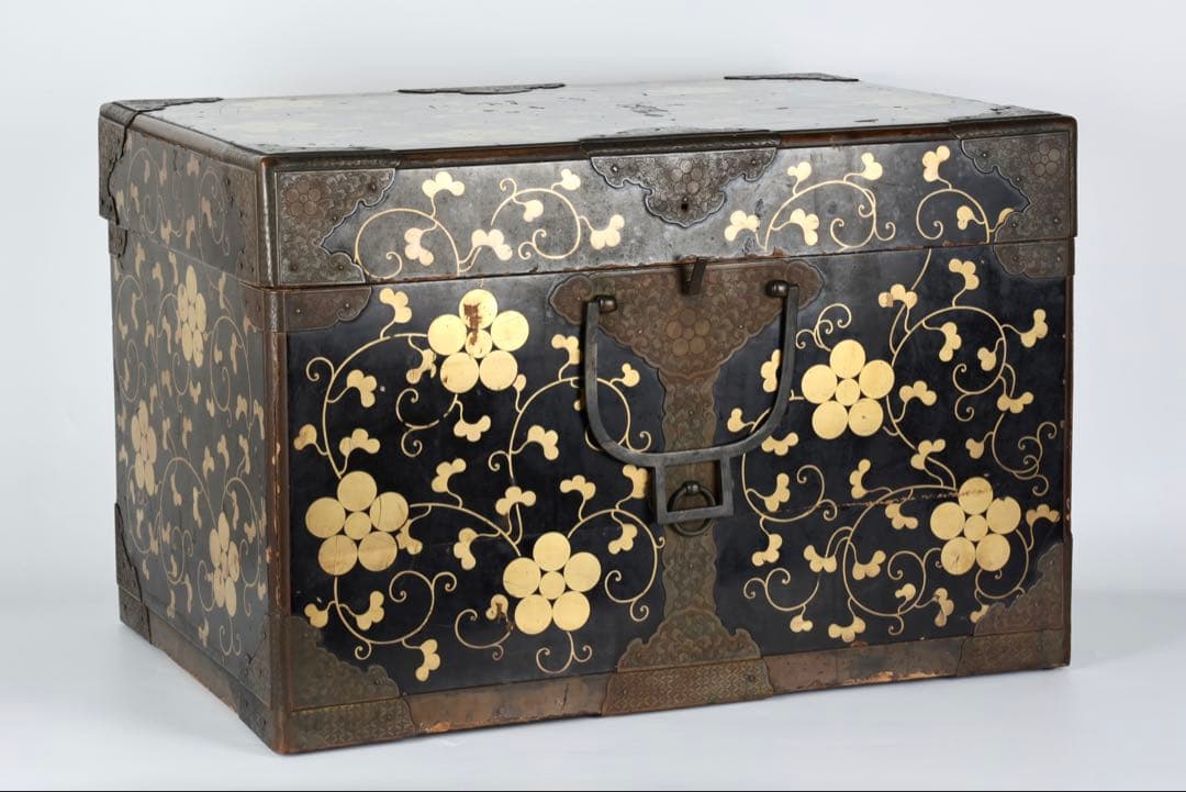 【江戸期】星梅鉢家紋 総面蒔絵 大名挟箱 金具付 時代箪笥 雛道具 古美術 骨董