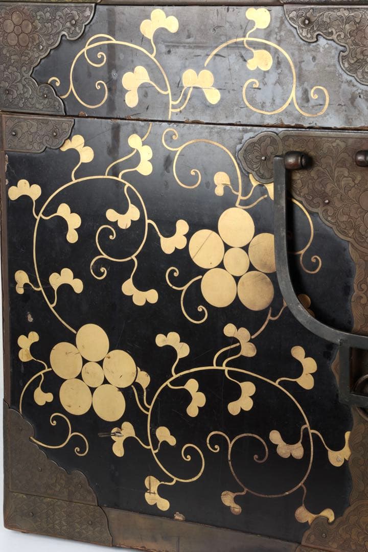 【江戸期】星梅鉢家紋 総面蒔絵 大名挟箱 金具付 時代箪笥 雛道具 古美術 骨董