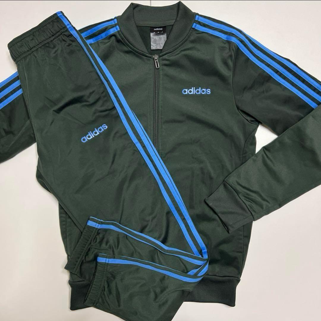 adidas ジャージ　セットアップ　３本ライン　上下　ダークグリーン