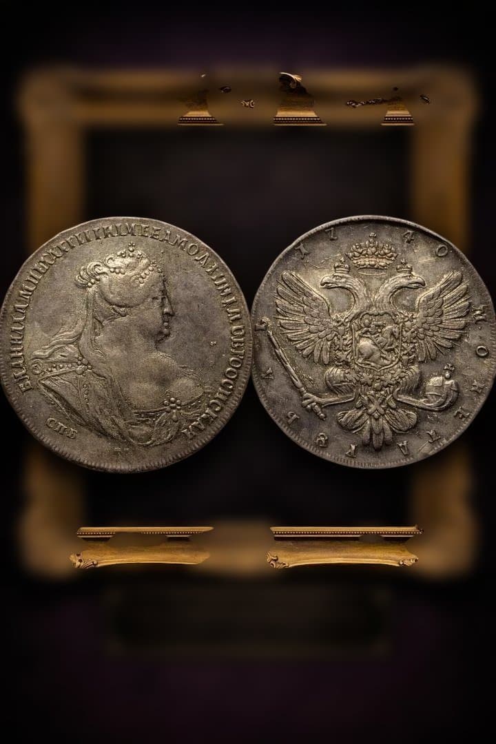 最終発行年 1740年ロシア・アンナ・イヴァノヴ・ルーブル銀貨 NGC53