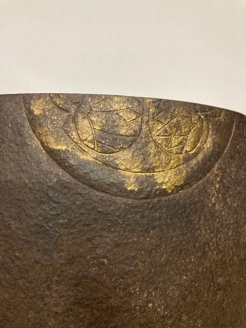 K)希少　時代物　レトロ　金塗り　火鉢　炭盆　鉄製　金属工芸　骨董品　古美術