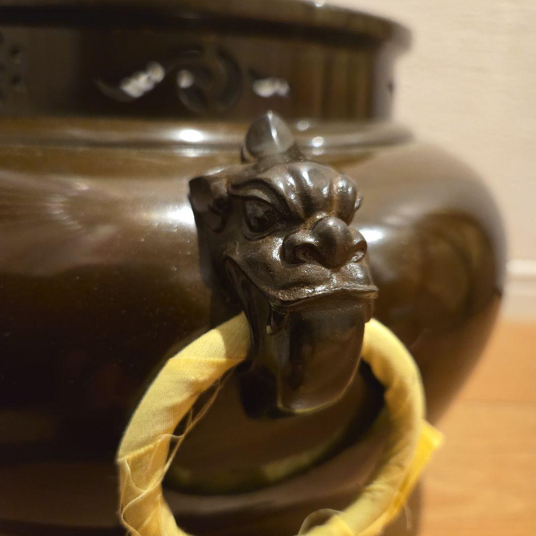 【新品・未使用】　釜師高橋敬典、風炉師秀峰作　唐銅鬼面風炉　平丸釜添　桐箱入