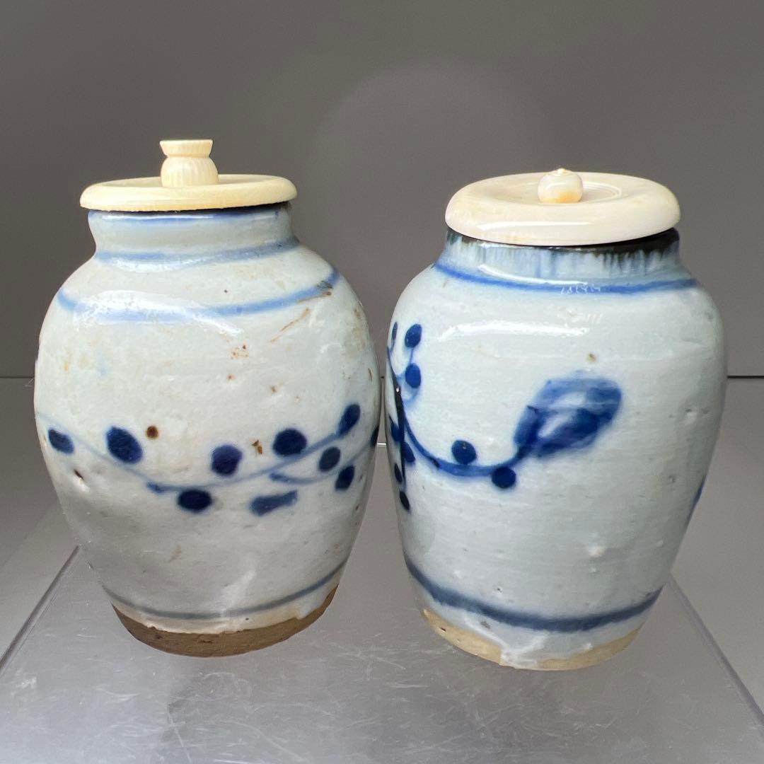 中国明時代　古染付茶入2客　高さ約7.5㎝　東Y8-0204①