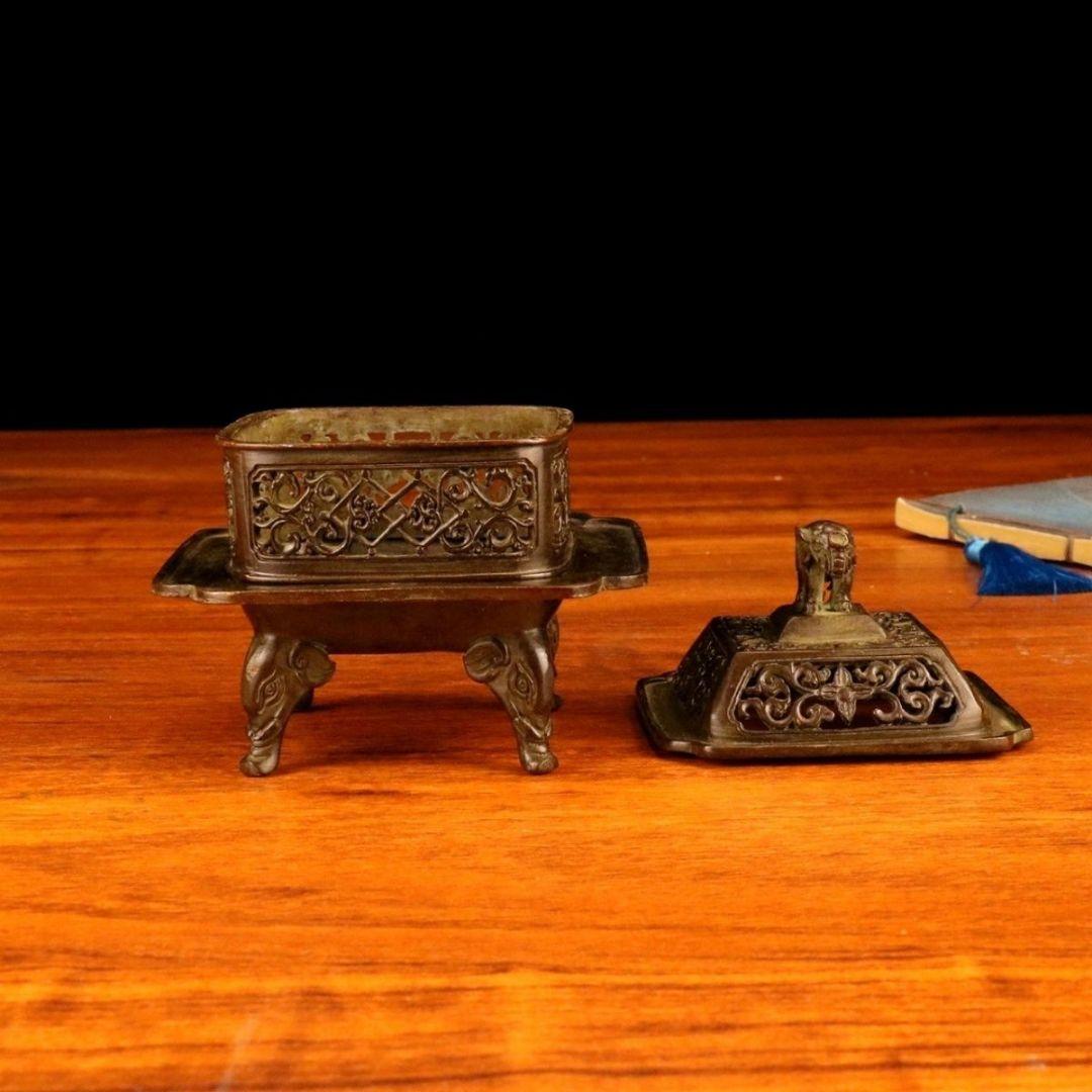 銅 細工 香炉 象蓋三層香炉 茶室 文房案頭 置物 装飾品 工芸品