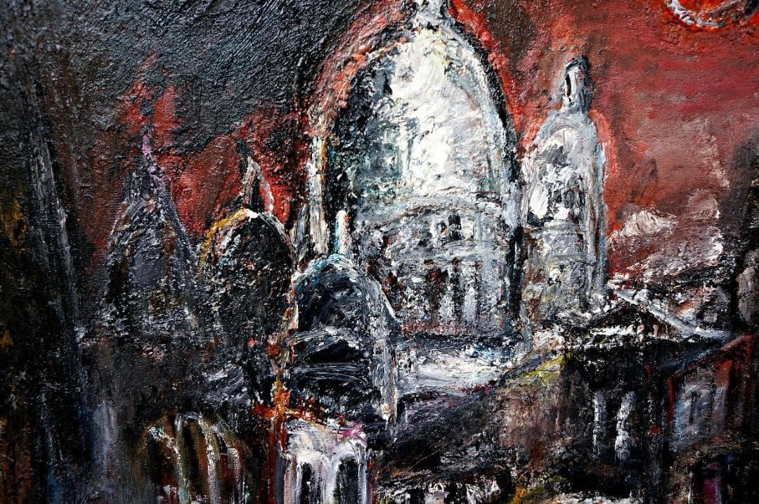 大澤扶二子■パリの街角■F20号■油彩画■絵画■油絵■真作■肉筆■風景画■人物画