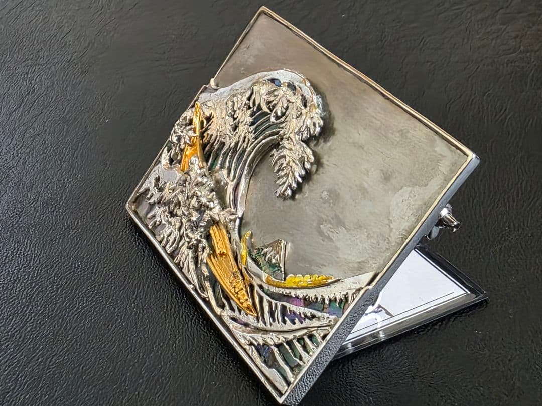 【希少】Shyo Miyama 銀製 ブローチ／インテリアスタンド（北斎)