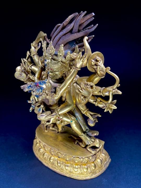 仏像 鎏金マハ一カ一ラネパール造像 密教 大逸品 高さ25.3cm 3.6kg