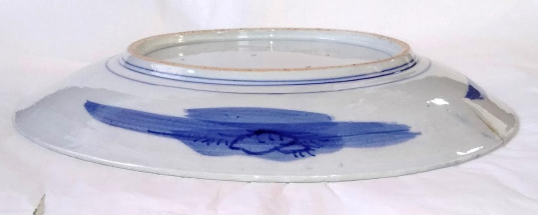 陶器 大皿 染付 柄三面 Aa-337